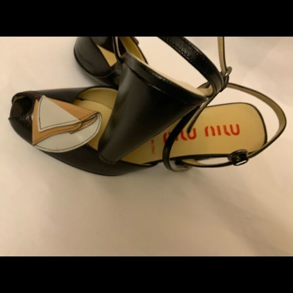 Miu Miu Women's Open Toed Slingback Black Heels Pre-Owned Size 5.5 - Picture 7 of 8